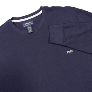 POLO RALPH LAUREN Men's XL Navy Blue Waffle Knit Long Sleeve Sleepwear Shirt Top